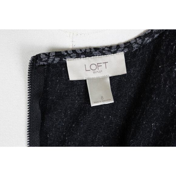 Loft Size 8 Dress Knit A-Line Floral Short Sleeve Black Gray - Picture 4 of 6